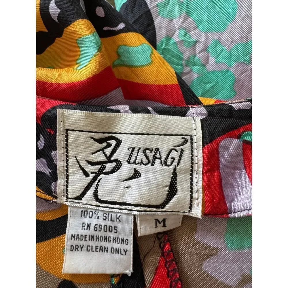 AR USAGI Vintage 80s Retro 100% Silk Blazer Bold‎ Amazing sz Medium EUC